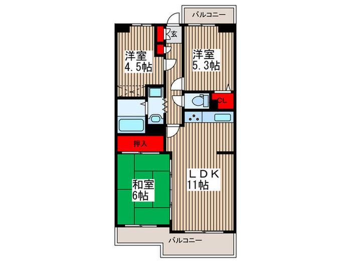 グリーンパーク鳩ケ谷A棟(3LDK/12階)の間取り写真