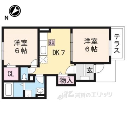 サンライズ・ヒル(2DK/1階)の間取り写真