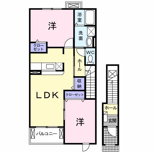 植松グランコ一ト B(2LDK/2階)の間取り写真