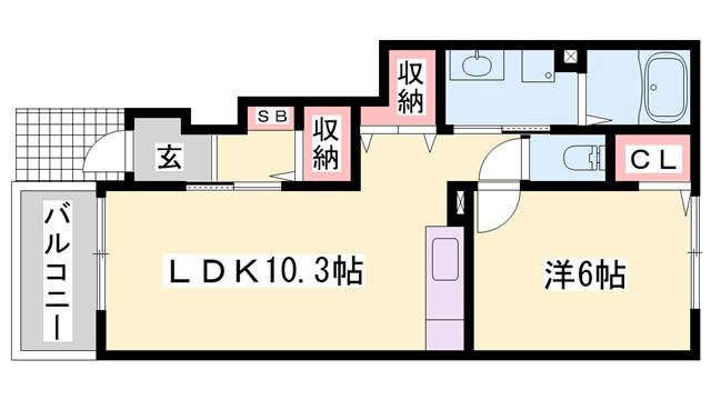 メルベイユテリトワールパルフェ(1LDK/1階)の間取り写真
