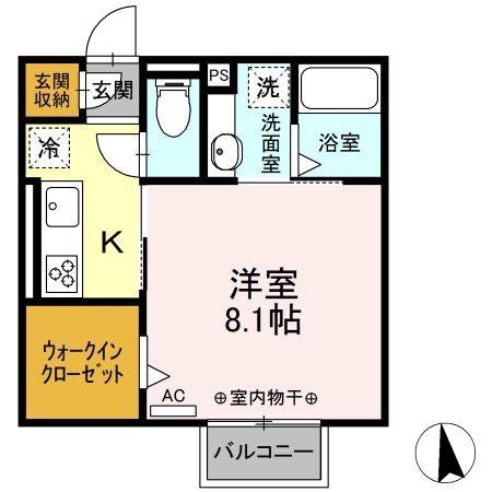 キートスマルカ C棟(1K/2階)の間取り写真