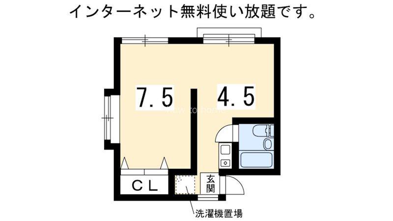 ハイツ西野(1DK/2階)の間取り写真