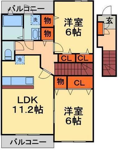 ピーノパストラルI(2LDK/2階)の間取り写真