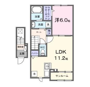 カーサ セレーナ F(1LDK/2階)の間取り写真