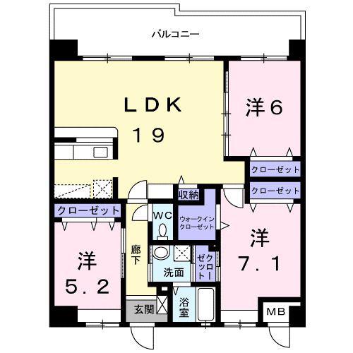 レイ・クレスト(3LDK/9階)の間取り写真