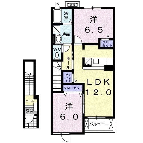 シャン プラースA(2LDK/2階)の間取り写真