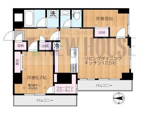 ウィンコート神楽坂(2LDK/10階)の間取り写真