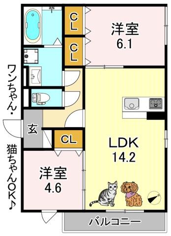 地下鉄谷町線 喜連瓜破駅 徒歩18分 3階建 築5年(2LDK/2階)の間取り写真