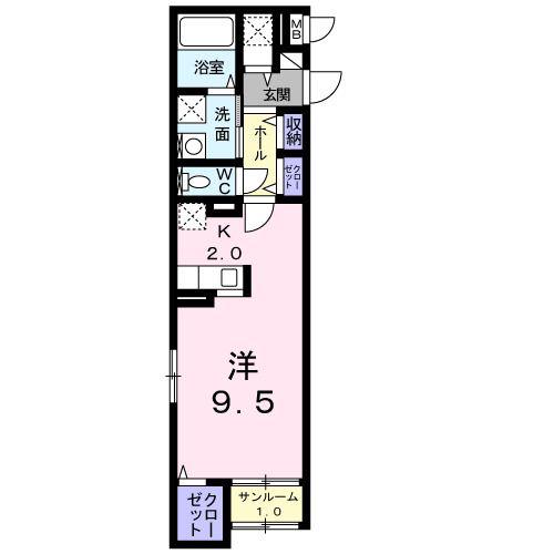 プラシードR(ワンルーム/1階)の間取り写真