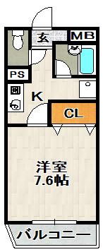 エクセレント宝塚東(1K/2階)の間取り写真