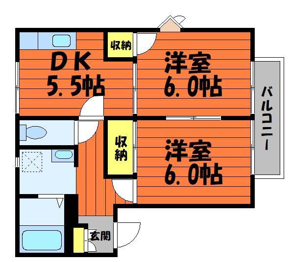 星の郷B棟(2DK/2階)の間取り写真
