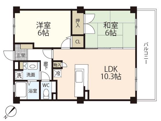 フォブール川内(2LDK/3階)の間取り写真