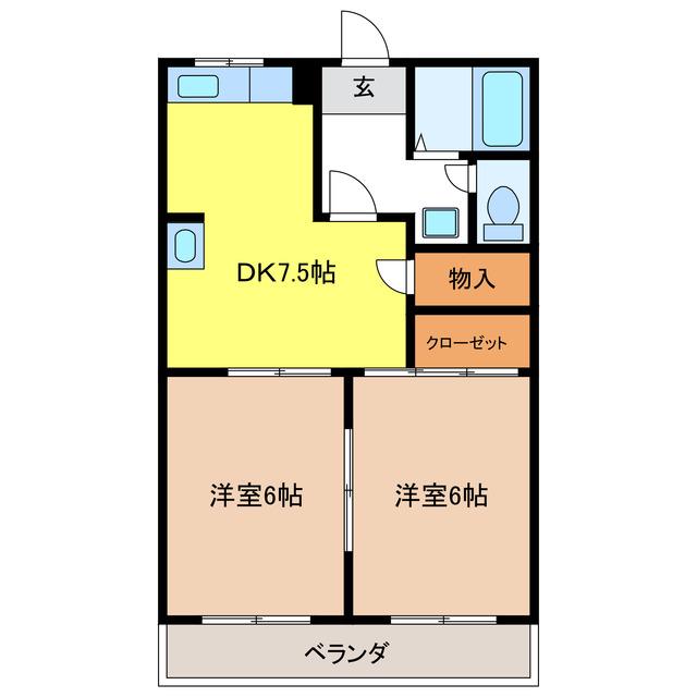 柿沢ハイツB(2DK/2階)の間取り写真