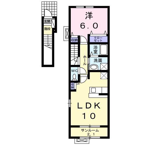プロムナードハイツB(1LDK/2階)の間取り写真