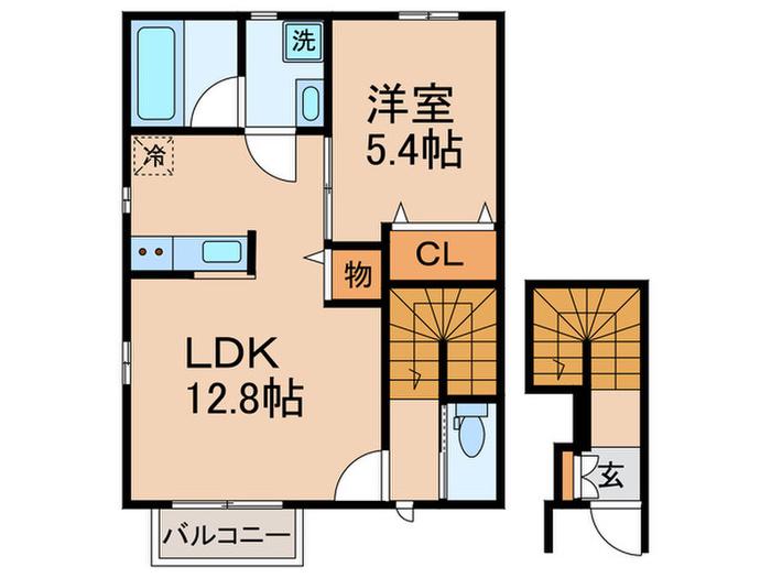 BOIS VERT(1LDK/2階)の間取り写真