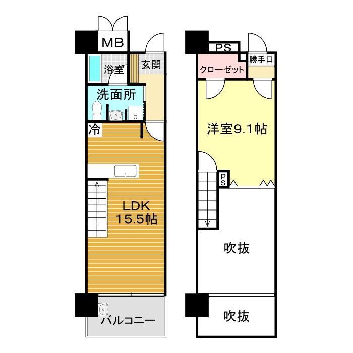アーバンビュー下関(1LDK/2階)の間取り写真