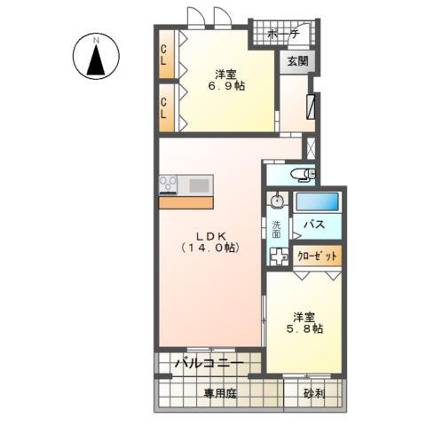 ESCALE(2LDK/1階)の間取り写真