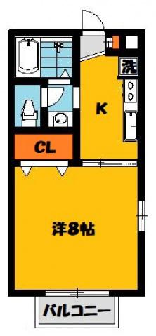 ピュアクレスト(1K/1階)の間取り写真