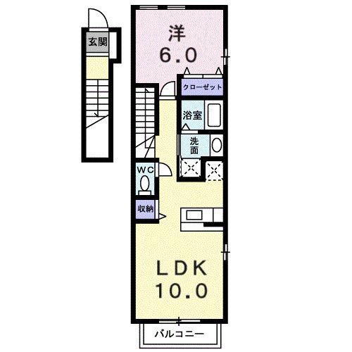 クレメント・エヌA(1LDK/2階)の間取り写真