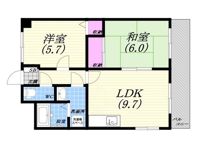 ドミールハヤシ(2LDK/3階)の間取り写真