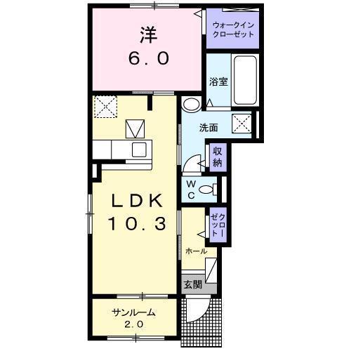 ノーヴァ ビータIII A(1LDK/1階)の間取り写真