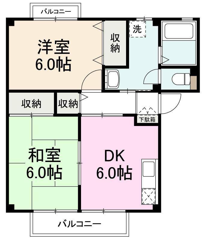高松琴平電鉄琴平線 太田駅(高松) 徒歩12分 2階建 築30年(2DK/2階)の間取り写真