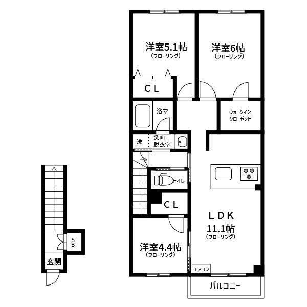 カーサ アリビオ(3LDK/2階)の間取り写真