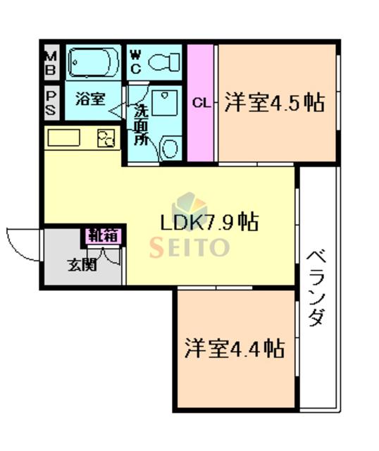 レジデンスコート江坂(2LDK/2階)の間取り写真