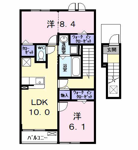 ウイングKVII(2LDK/2階)の間取り写真