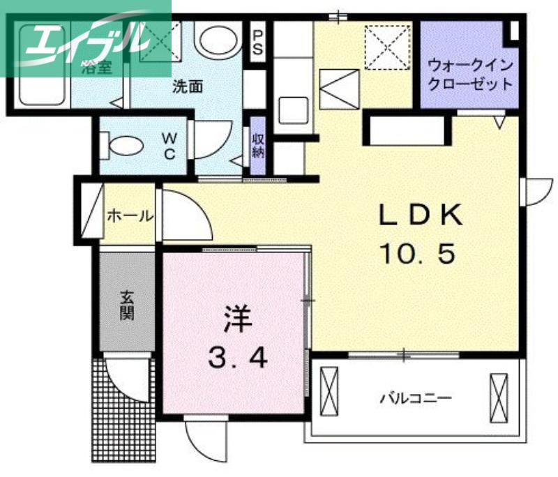 グランディオーズTOKI A(1LDK/1階)の間取り写真