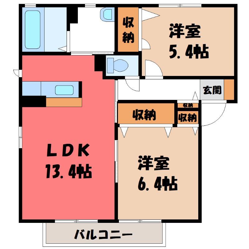 グランヴィーブルB(2LDK/1階)の間取り写真