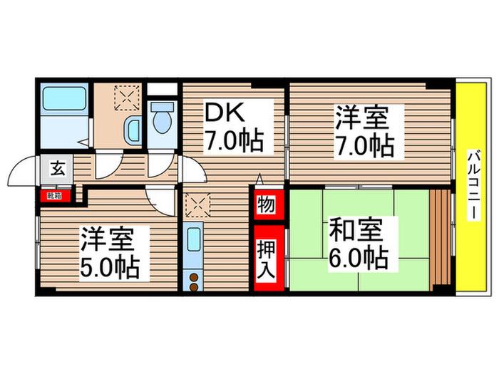 ハイネス(3DK/2階)の間取り写真