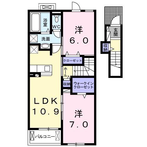 プチボヌールI(2LDK/2階)の間取り写真