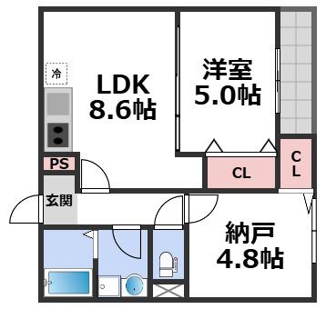 EIJU蒲生4丁目(2LDK/1階)の間取り写真