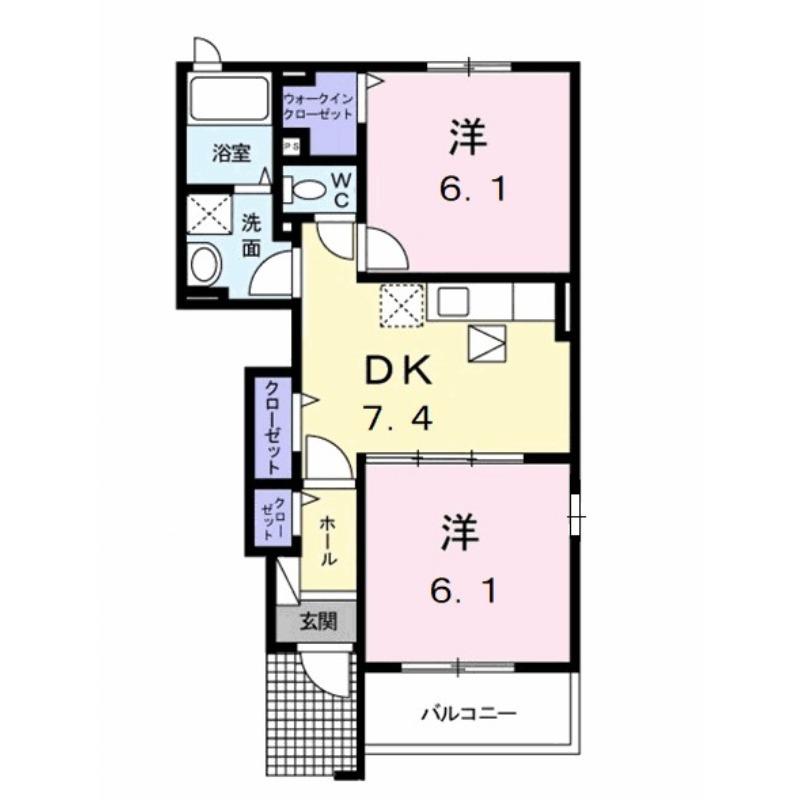 シャローム(2DK/1階)の間取り写真