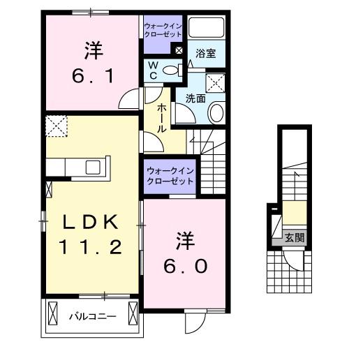 LA TERRASSE B(2LDK/2階)の間取り写真