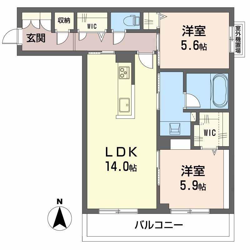オースピシャス大安寺(2LDK/3階)の間取り写真