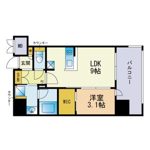 グランフォーレ六本松スタイル(1LDK/13階)の間取り写真
