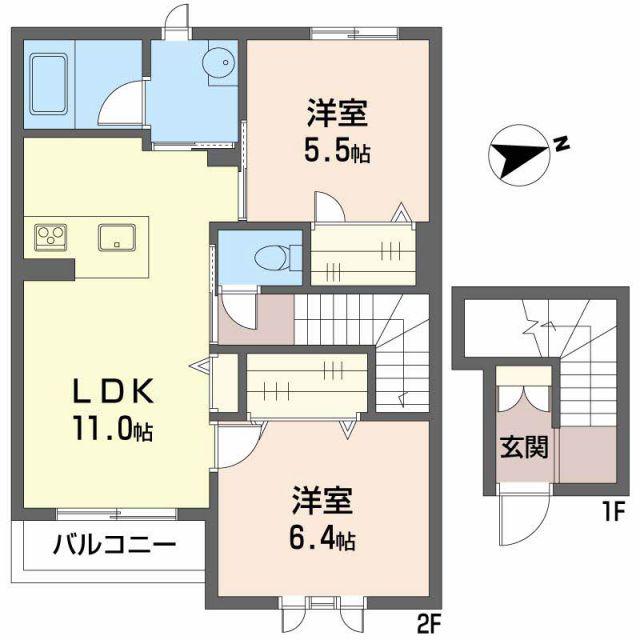 ロランジュ(2LDK/2階)の間取り写真