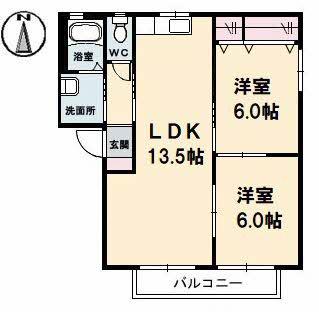 エスティー新福(2LDK/2階)の間取り写真