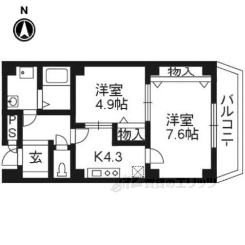 アマデウス西洞院(2K/9階)の間取り写真