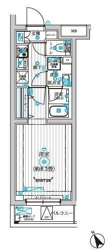リライア西調布(1K/3階)の間取り写真