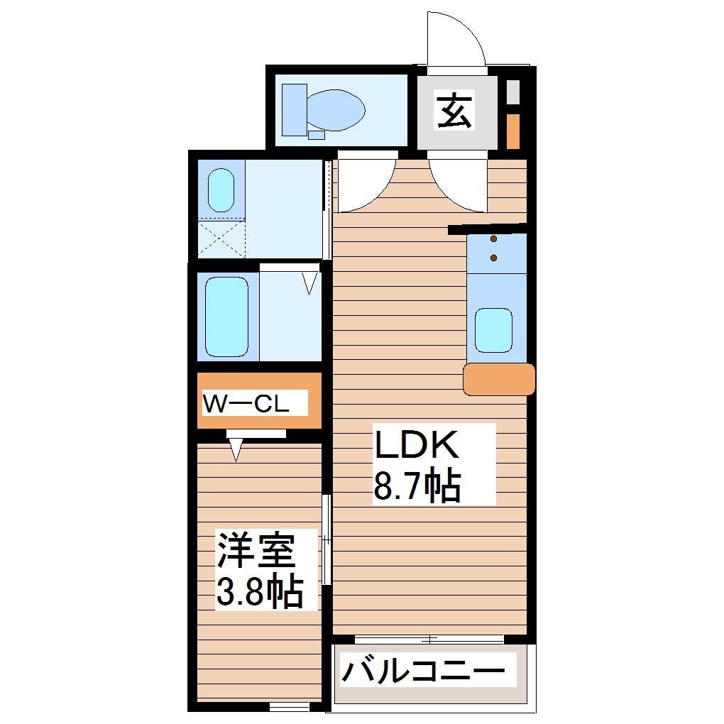 ルミナス長町8B(1LDK/1階)の間取り写真