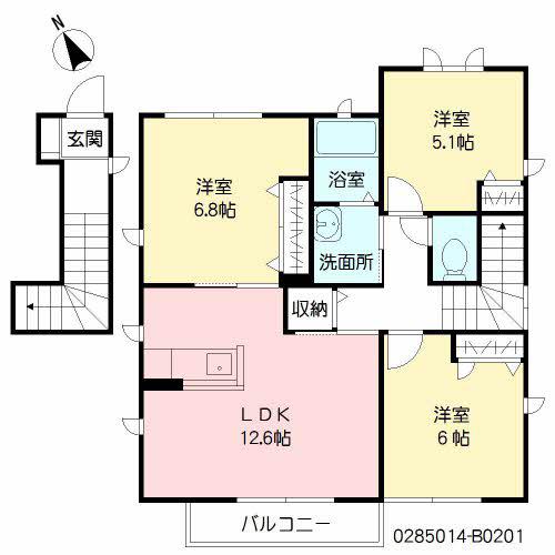 エーデルヴィラ旭が丘 B棟(3LDK/2階)の間取り写真