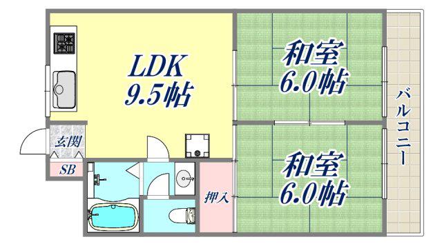 リバ-サイド甲陽園(2LDK/3階)の間取り写真