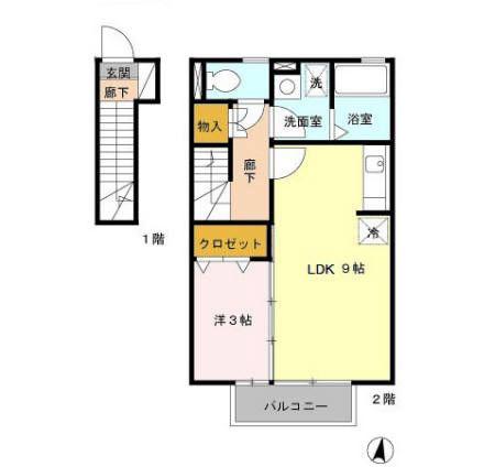 ヴィラージュ(1LDK/2階)の間取り写真