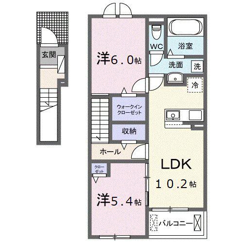 グラース 17(2LDK/2階)の間取り写真