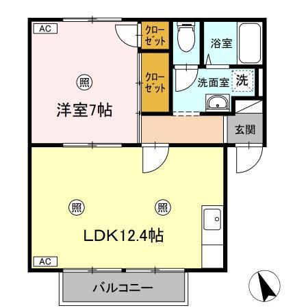 グッドワン(1LDK/1階)の間取り写真