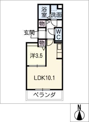 ピースガーデン東新町(1LDK/2階)の間取り写真