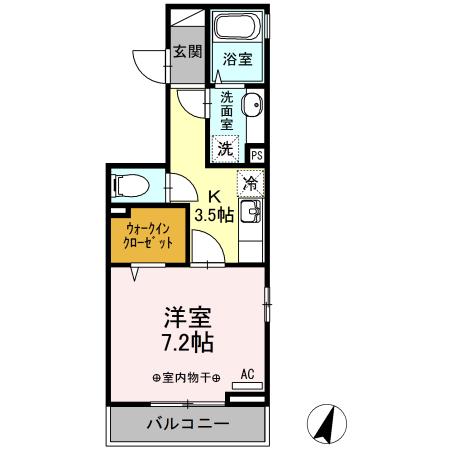 シダーテラス(1K/3階)の間取り写真